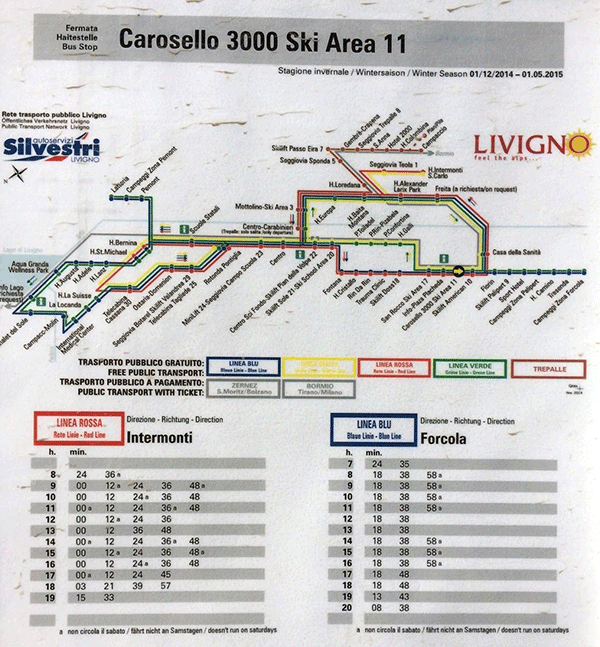 Busplan for Carosello 3000 Ski Area